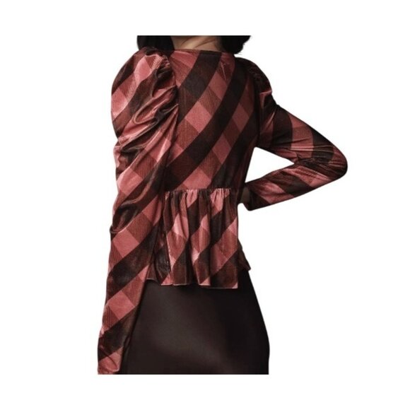 Maeve Anthropologie Womens Velvet Babydoll Top Puff Shoulders Pink - Picture 2 of 8